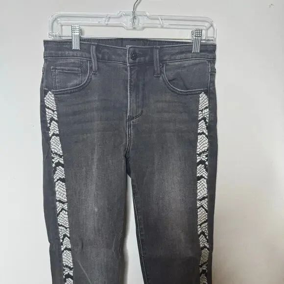 Driftwood Colette Jeans 26 Black Embroidered Side Stripe Boho Frayed Hem Denim‎ - Picture 14 of 15
